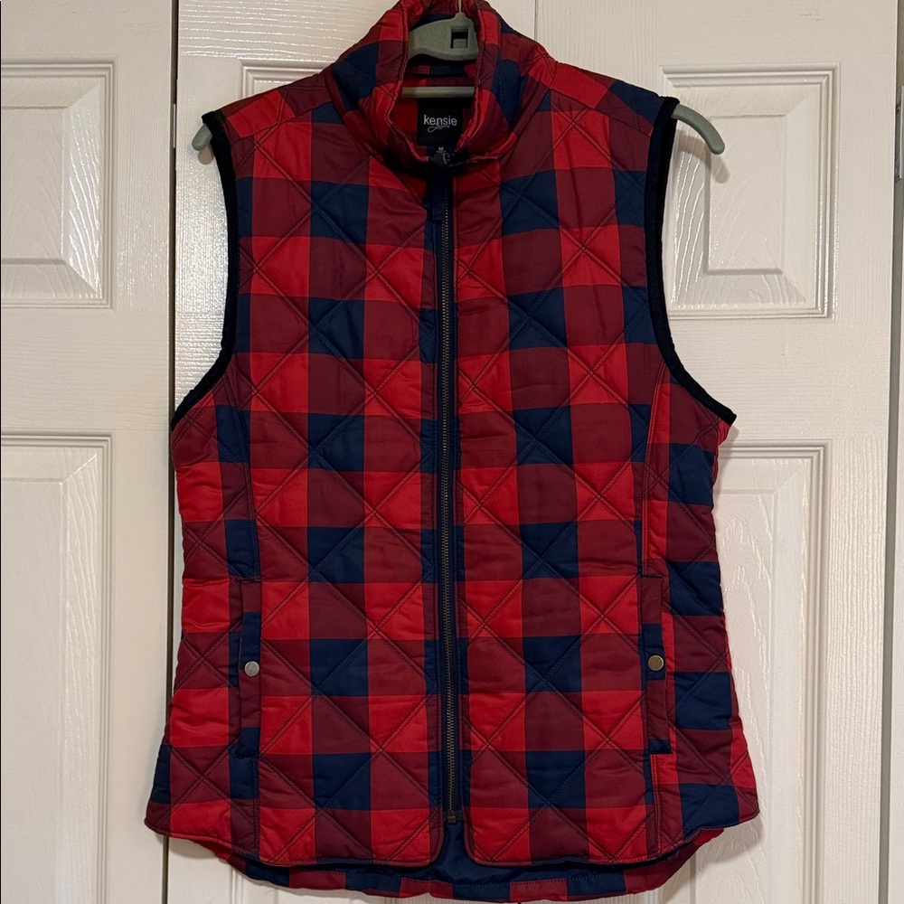 Kensie Jeans Checkered Red and Blue Vest SZ M